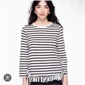 Kate Spade XL Black and White Striped ruffle hem shirt